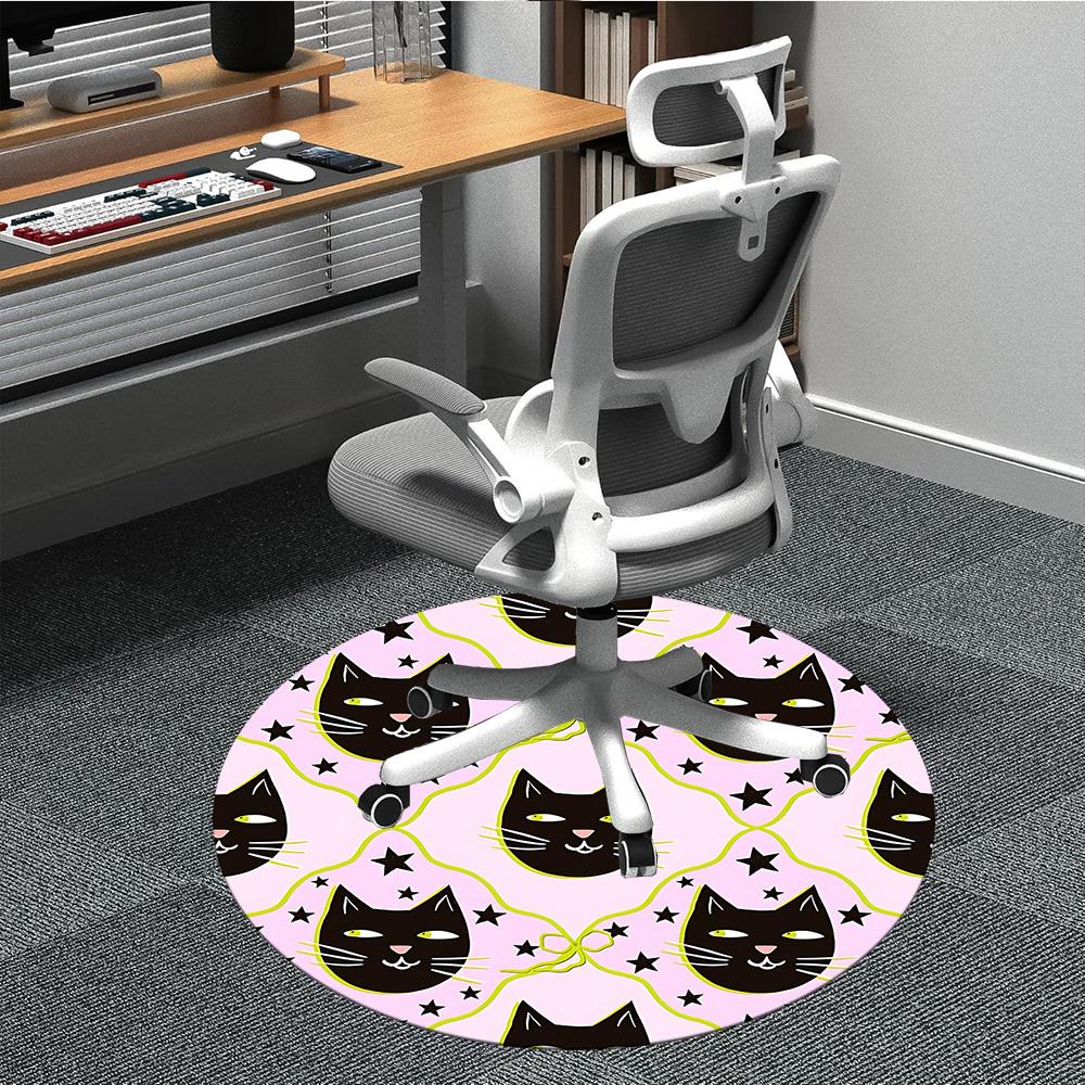 

1pc Black Cat Pattern Chair Carpet for Office, Round Non Slip Durable Large Size Office Carpet, Suitable for Office 80cm