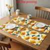 Jit4pcs 2D FLAT Digital Printing Placemat, Yellow Poppy Flower And Green Leaves Pattern Printed Placemat, Make Your Restaurant More Beautiful, Very