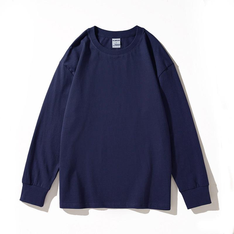 Autumn and Winter Men's Cuff Thread Solid Color Light Plate Long-sleeved T-shirt Loose Base Shirt Men