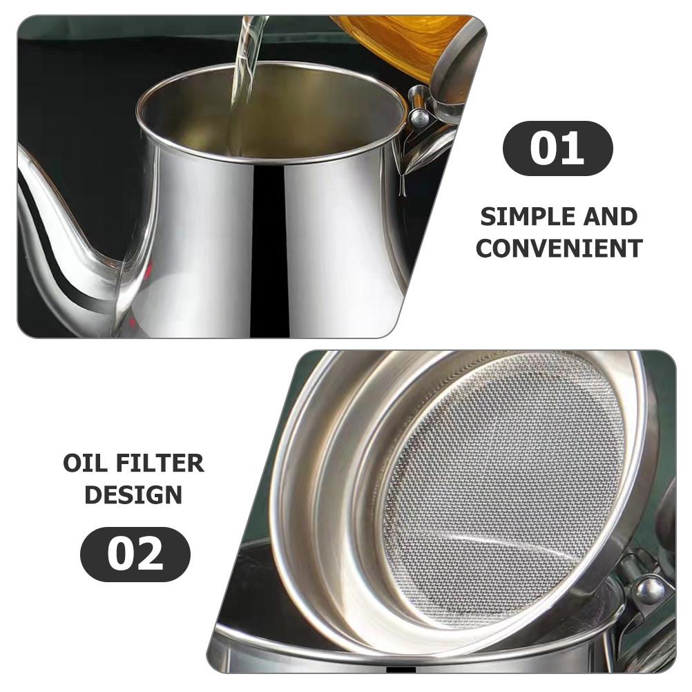 Stainless Steel Oil Strainer Pot Kitchen Grease Separator Container for Oil Filtration and Storage Smooth Surface No Burrs Safe
