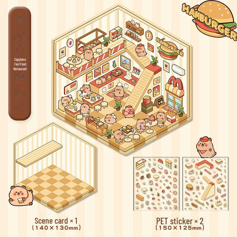 3D Cute Cartoon Hut Landscaping Stickers for Decompression and Scrapbooking