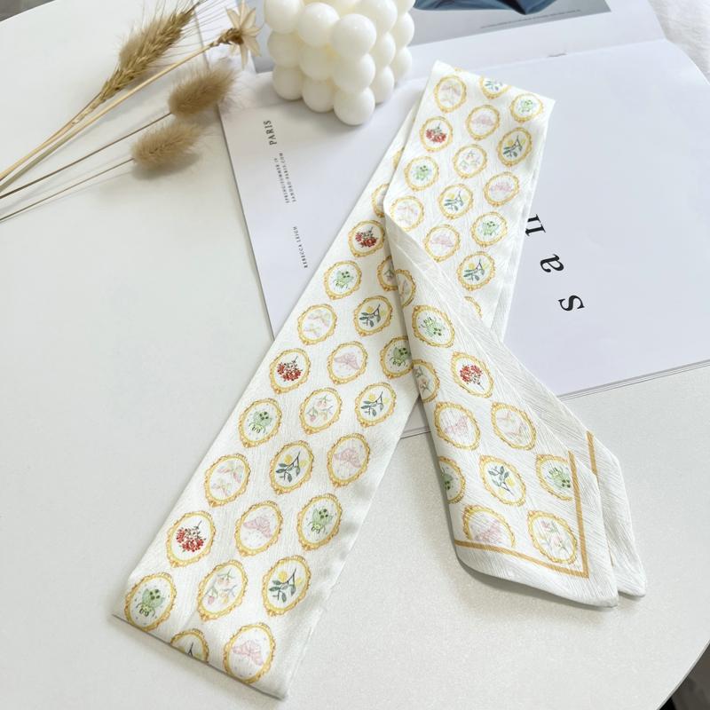 Floret Printed Hairband Silk Satin Bag Scarf For Women Skinny Long Wrist Ribbon Neck Scarves Fashion Hair Scarfs For Women
