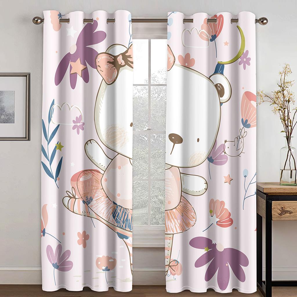 

Занавеска с рисунком слона, милый кот, медведь, кролик, олень, 2 панели, подходит для кухни, гостиной, спальни, балкона, окна, декор 50W130H(CM)X2PCS&Hook