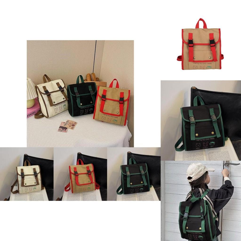 Charming Two-tone Canvas Backpack Featuring Playful Animal Designs For Kids