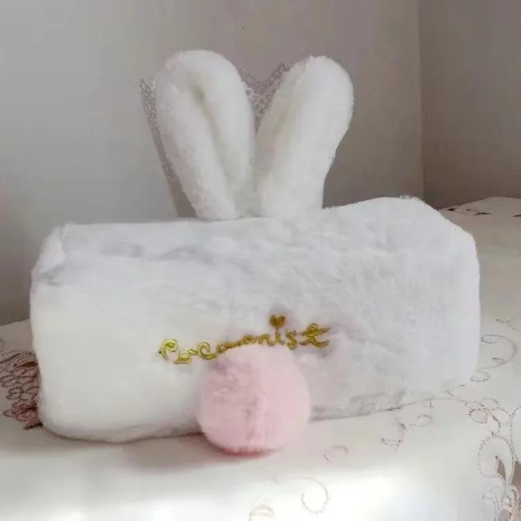 Kawaii Tissue Cover Cute Pink Plush Rabbit Tissues Storage Box Girls Gift Home Decoration Gift Toilet Paper Holder Napkin Case