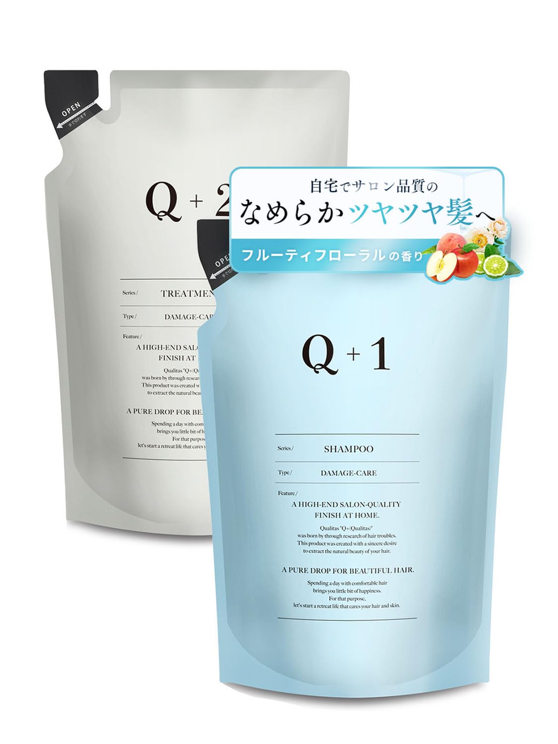 

Q+ Qualitas [Damage Care] Shampoo and Treatment Set Refill, Amino Acid Shampoo, Salon Exclusive, Silicone-Free, 400ml/400g