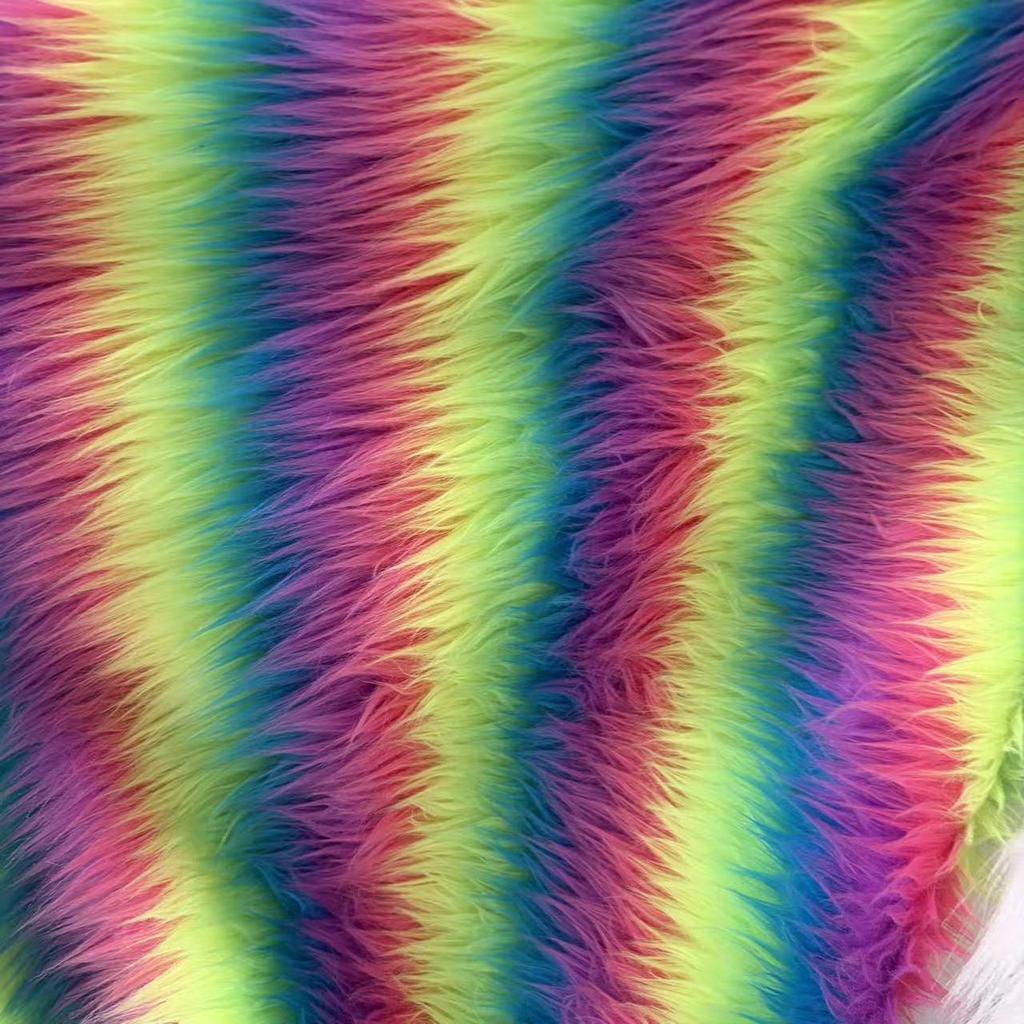 Gradient Five-Color Jacquard Faux Fur Tencel Fabric with Flocked Long Pile and Perforated Grid Design