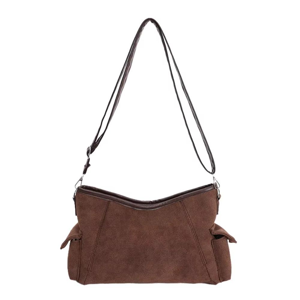 

Simple Suede Leather Shoulder Bag Large Capacity Adjustable Shoulder Strap Crossbody Bag Multi-pocket Shopping Handbag Women кавовий