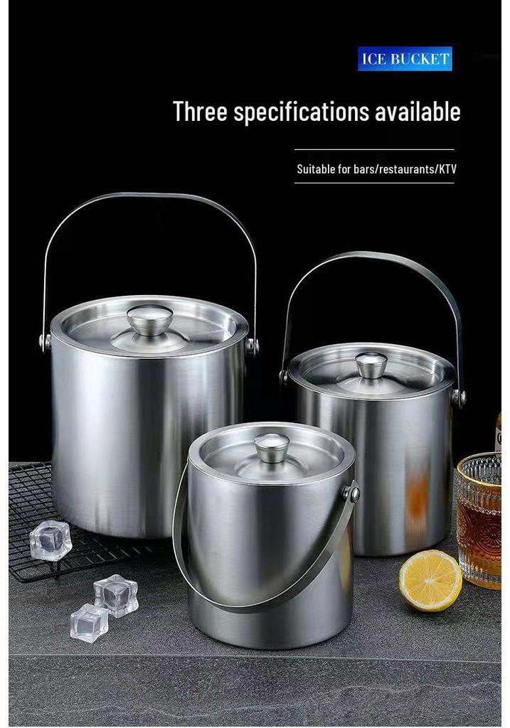 ChuanYue Gold Stainless Steel Double Layer Ice Bucket with Lid and Handle - 304 Internet Famous Beer Chiller