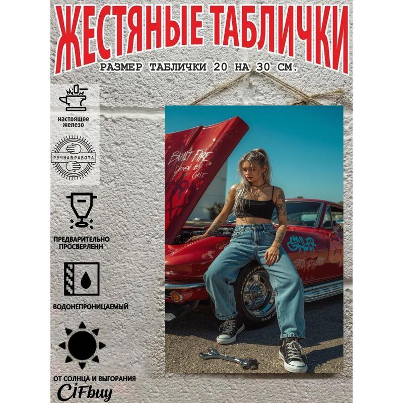 Retro Vintage Metal Sign Pin Up Girl Car Decor Wall Art