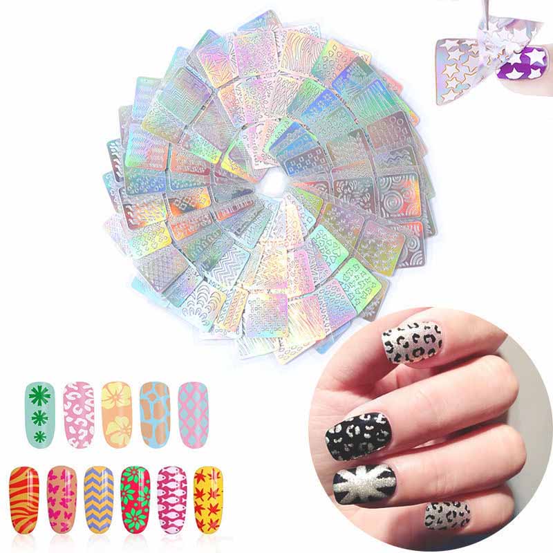 12/24 Arkusze Wycinane Laserowo Naklejki do Nail Artu Szablony do Stemplowania - Zestaw Narzędzi DIY do Manicure Francuskiego