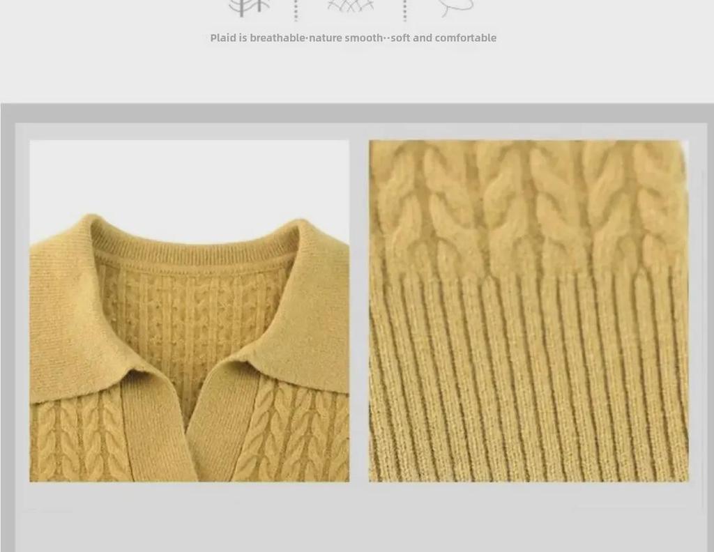 2024 Autumn-Winter Women's Korean Style Knitted Lapel Sweater Dress - Over the Knee, Medium-Length, Loose Fit