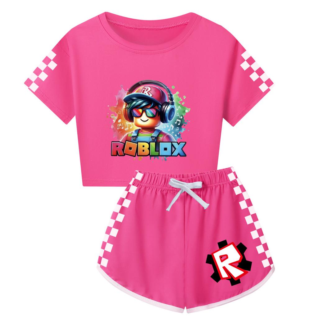 5528 Kids Girls Roblox Print Short Sleeves T-Shirt Shorts Pants Sport Clothes Set