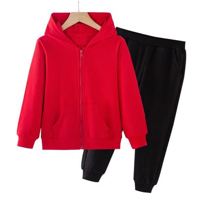 Kids' Unisex Big Kids 2-Piece Solid Color Hooded Zip-Up Top and Pants Set Casual Spring Fall Outfit