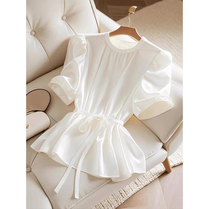 La Chapelle Women s Elegant Satin White Shirt L