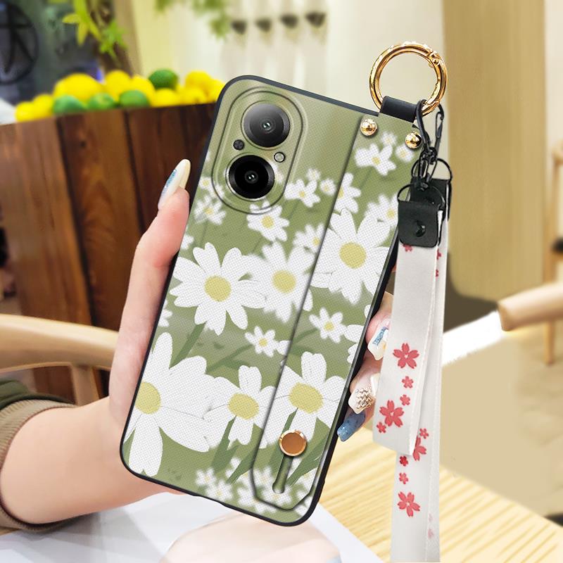Fashion Design Ring Phone Case For Realme C67 4G Back Cover Kickstand Wrist Strap Anti-dust Anti-knock Soft case Flower