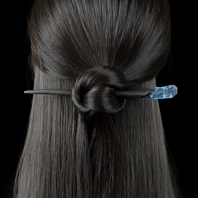Natural Ebony Colored Crystal Women's Braided Hair Hairpin Qipao Hanfu Niche High-end Versatile Wooden Hairpin Hair Accessory