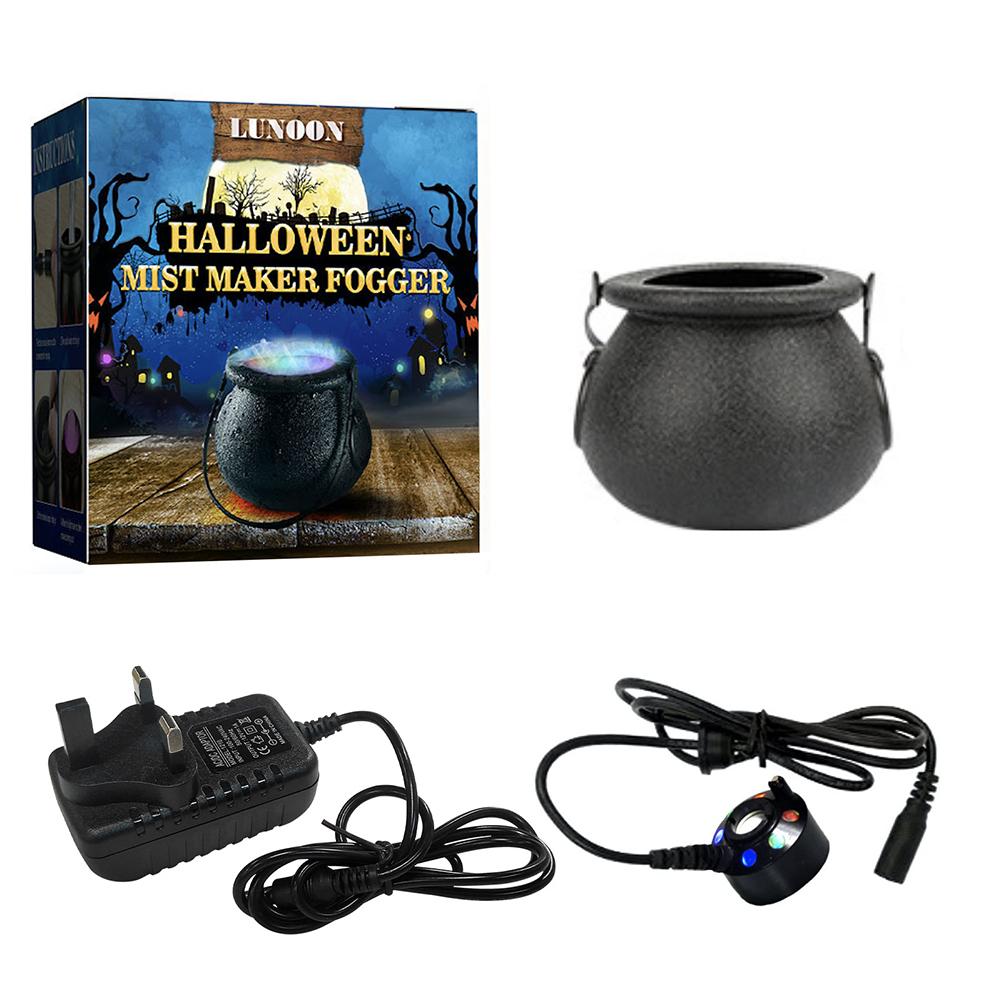 Halloween Witch Cauldron Mister Fogger 6 LED Lights Witch Pot Water Fountain Mist Fog Maker Color Changing for Party Decoration