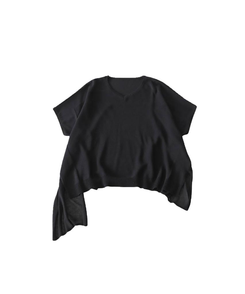 antiqua Asymmetrical Short Sleeve Knit Sheer One Size Black Women's Top, KYO-6001, 05,