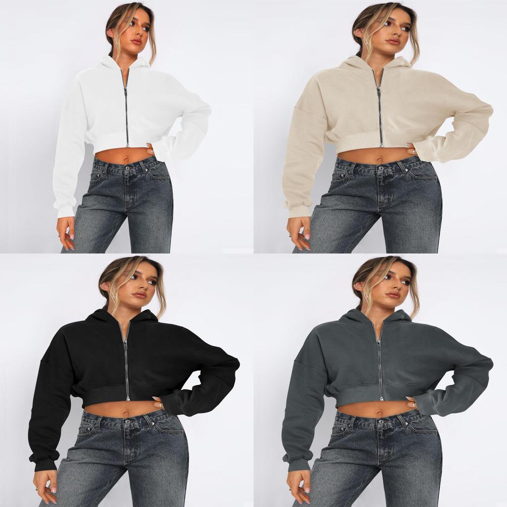 Streetwear Womens Short Sleeve Hoodie With Zipper For Fall Winter Casual Wear