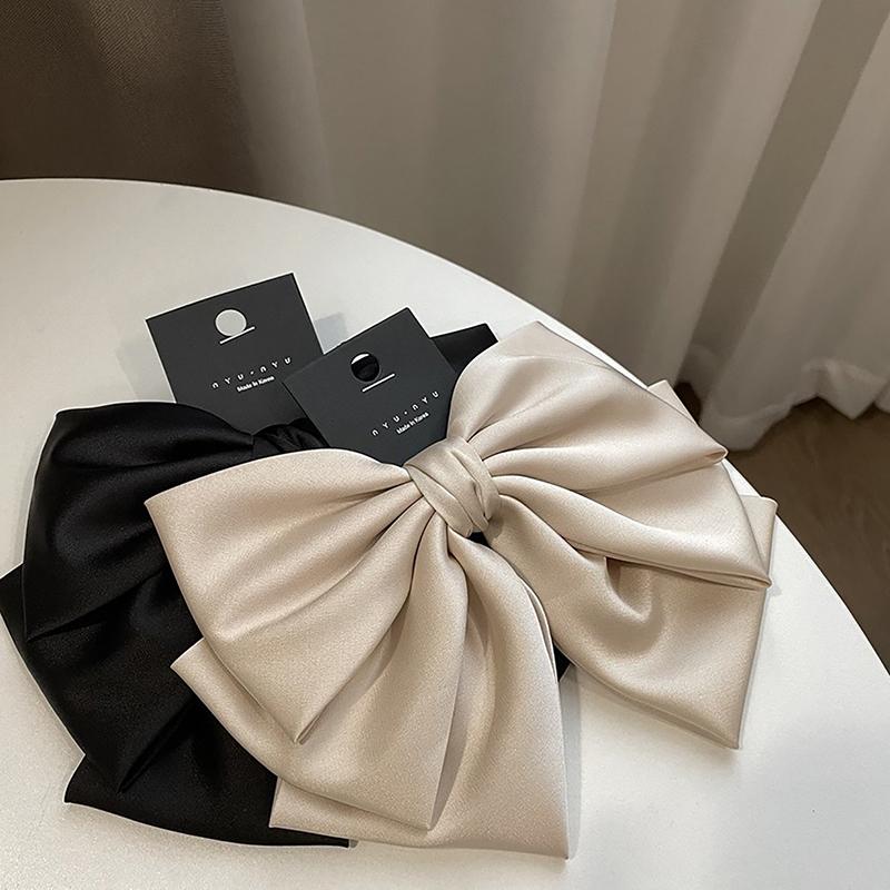 Elegante Pinza para el Cabello con Lazo de Cinta Moda Simple Satén Sólido Pinza de Primavera Pasador para el Cabello Diadema Retro con Pinzas Accesorios para el Cabello de Niñas