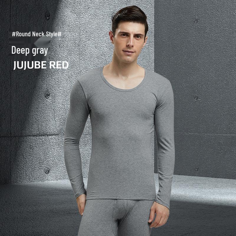 Men's Modal Autumn Base Layer Set: Plain Warm Long Underwear & Sweater - Plus Size for Cold Protection