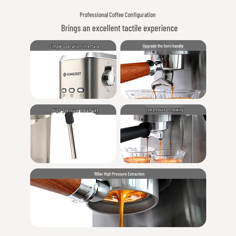 Cross Semi-Automatic Italian Espresso Machine with 19-Bar Pressure and Milk Frother for Home or Office Use