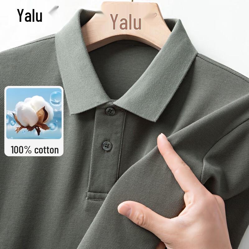 Yalu Herren 100% Baumwolle Langarm Poloshirt