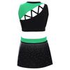 Kids Girls Cheerleading Dance Outfit Set Sleeveless Rhinestone Crop Top & High Slit Skirt for Cheer Competition, Stage Performance, Party Costume