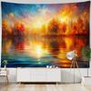 Sunrise Brilliant Lake View Oil Painting Tapestry Gradient Sea Boat Motif for Living Room Featured Wall Fabric Mural Decoration