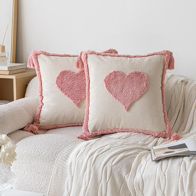 Ins Style Pink Tufted Sofa Pillow New Home Small Fresh Love Style Removable Pillow Pillow Case Combination