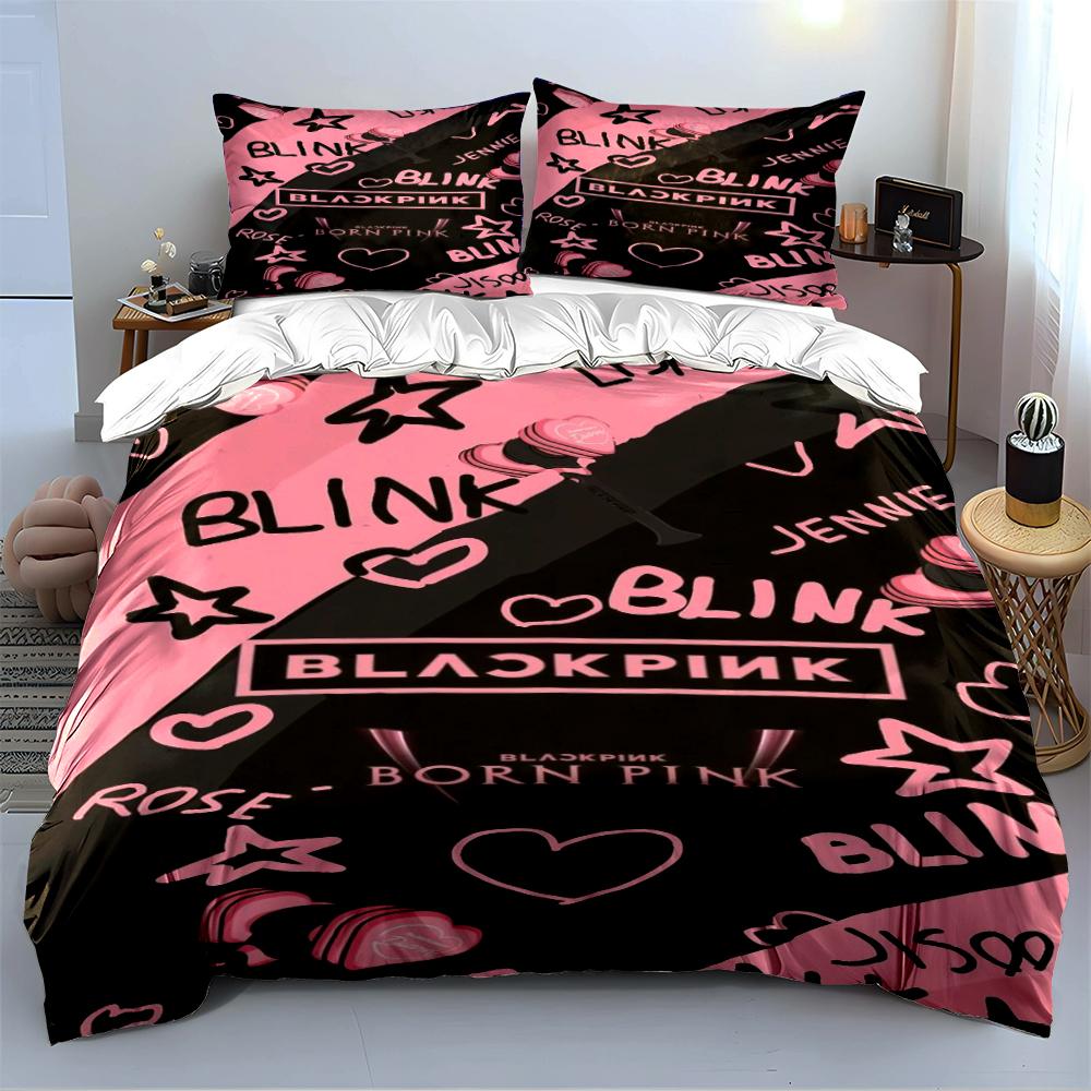 Blackpink Blink Bedding Set Pink Black Design Bedding set (1 duvet cover, 2 pillowcases, duvet not included)