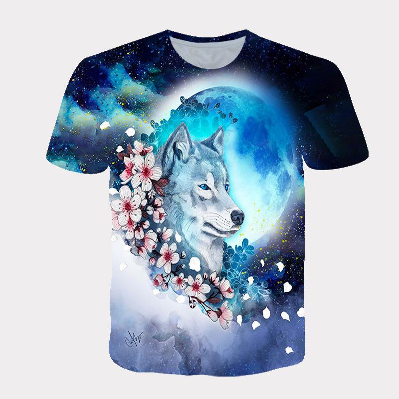 Summer Style Short Sleeved Wolf Head 3D Digital Printed Sports Loose Casual Round Neck Top T-Shirts Men’s