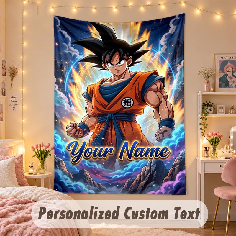 Custom Personalized Tapestry,Dragon Ball Print Custom Name Text Wall Art Hanging for Bedroom