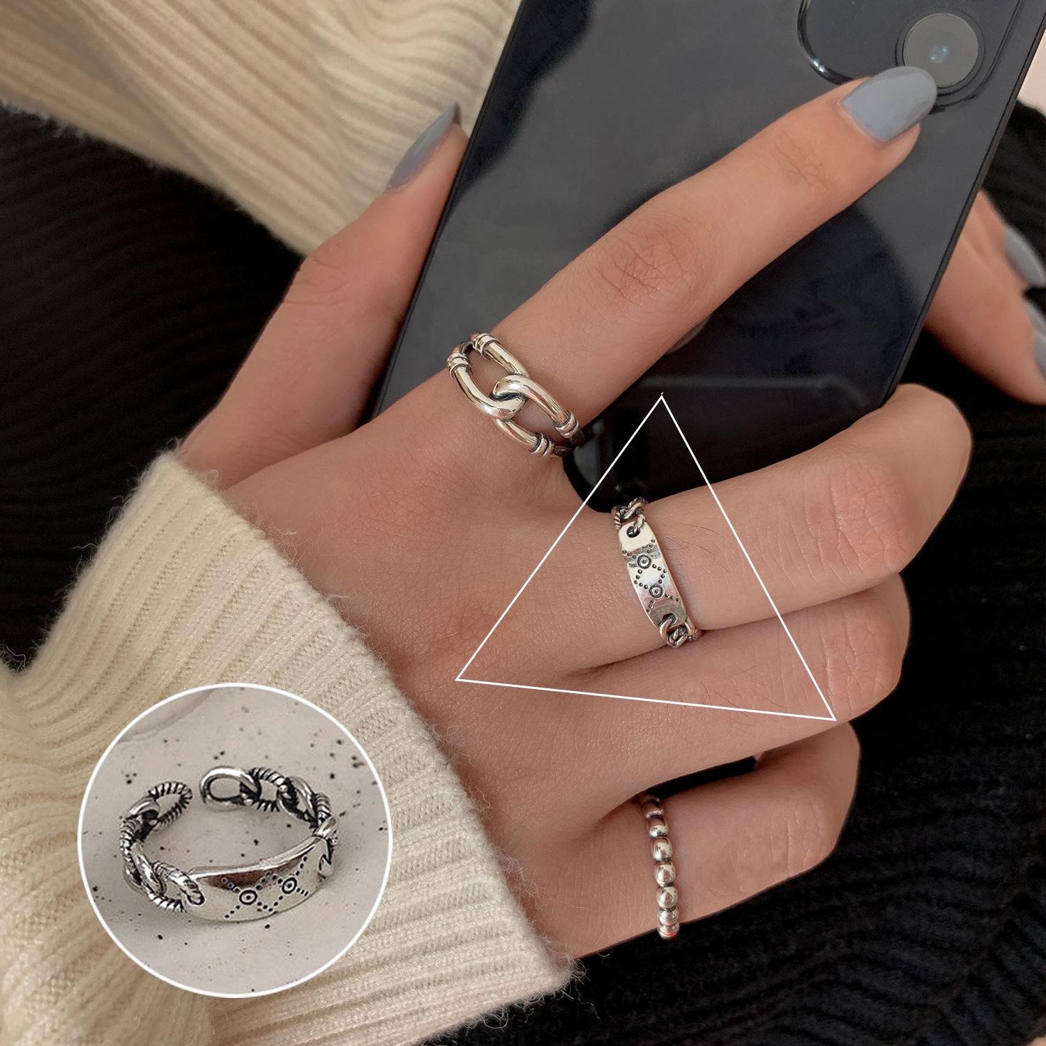 

Ретро корейское кольцо с открытой шинкой с серебряным покрытием 925 пробы и подвеской в виде сердца - Женское модное украшение на указательный палец Adjustable