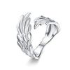 Yintai Fei Adjustable Unisex Thai Silver Feather Wing Ring - White Gold Plated Retro Style.