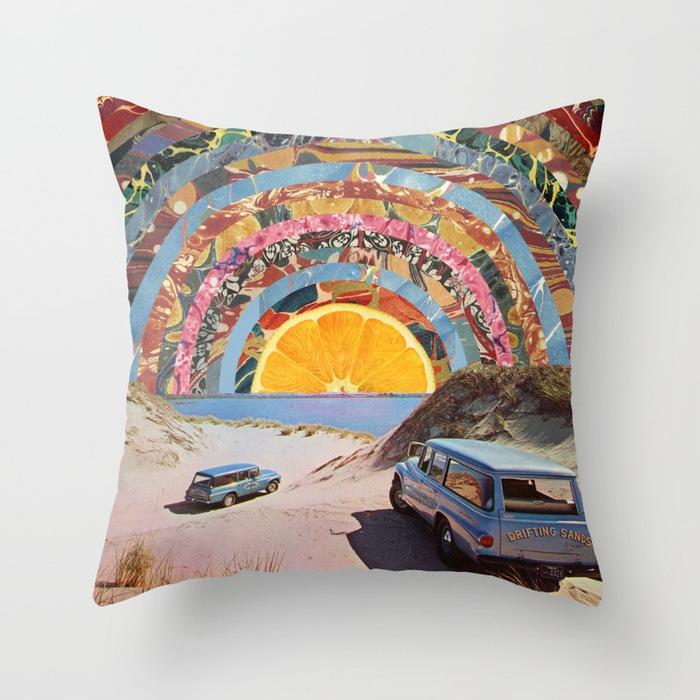 Car Waist Pillow Sofa Pillow Case Cartoon Sunrise Pattern Car Cushion Pillow Soft
