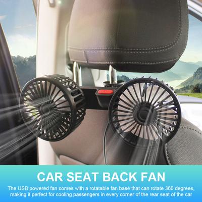 12V/24V Auto Headrest Ventilation Fan USB Charging Car Neck Cooler 360 Degree Rotation Car Seat Back Cooling Fan for Vehicle SUV