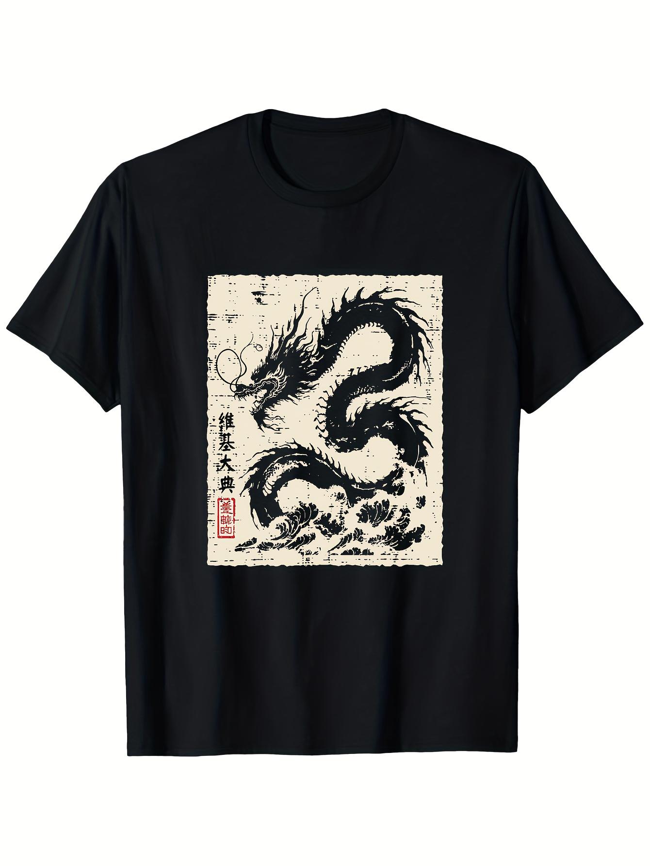 T-shirt vintage avec un dragon noir japonais pour hommes, gar?ons et femmes S