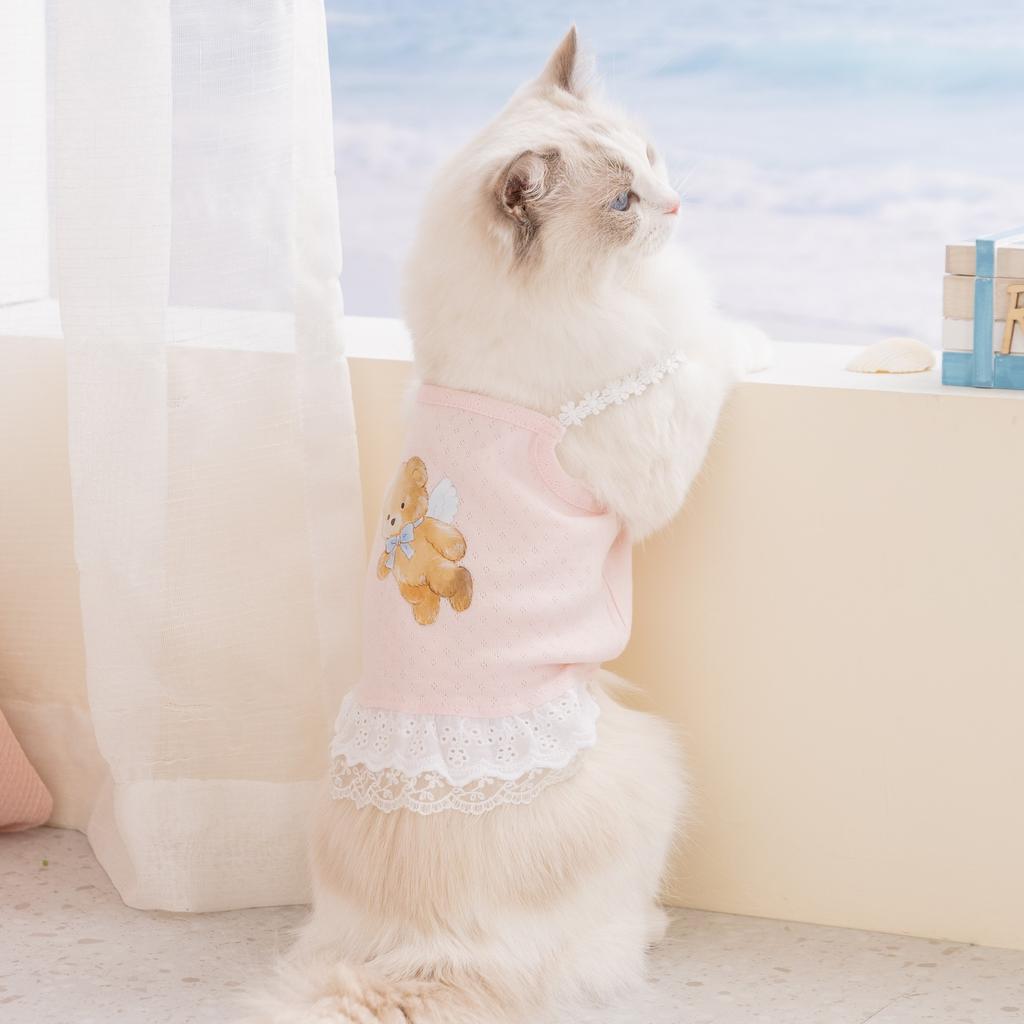 Pet Spring/Summer Lightweight Bear Patterned Lace Bralette Dress Vest Doggy Clothing Pet Clothing