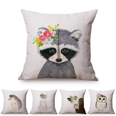 Watercolor Painting Cute Animal Cattle Rabbit Print Cushion Cover Owl Beautiful Dress Up Home Decor Throw Pillow Case Cojines