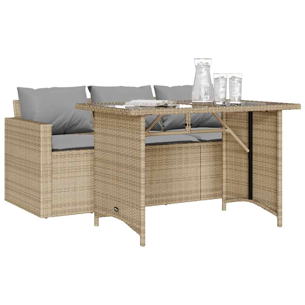 2 Piece Outdoor Dining Set with Cushions Beige Poly Rattan