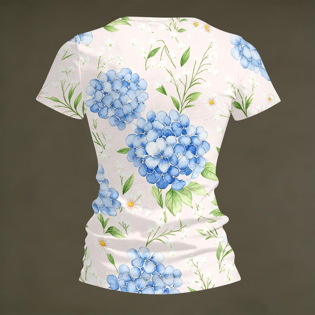 Women V Neck Short Sleeve T Shirt Floral Print Casual Loose Fit Lightweight Comfortable Top for Daily Wear