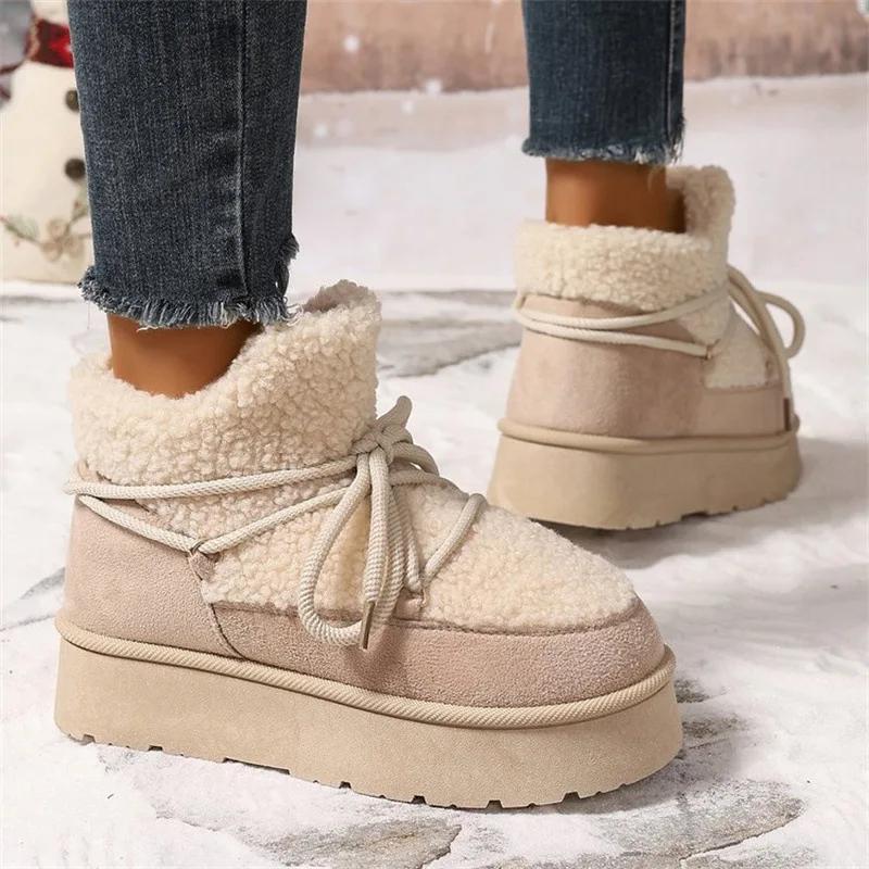 Women's Winter Warm Faux Fur Ankle Boots Thick Sole Snow Boots Waterproof Comfortable Short Booties platform boots