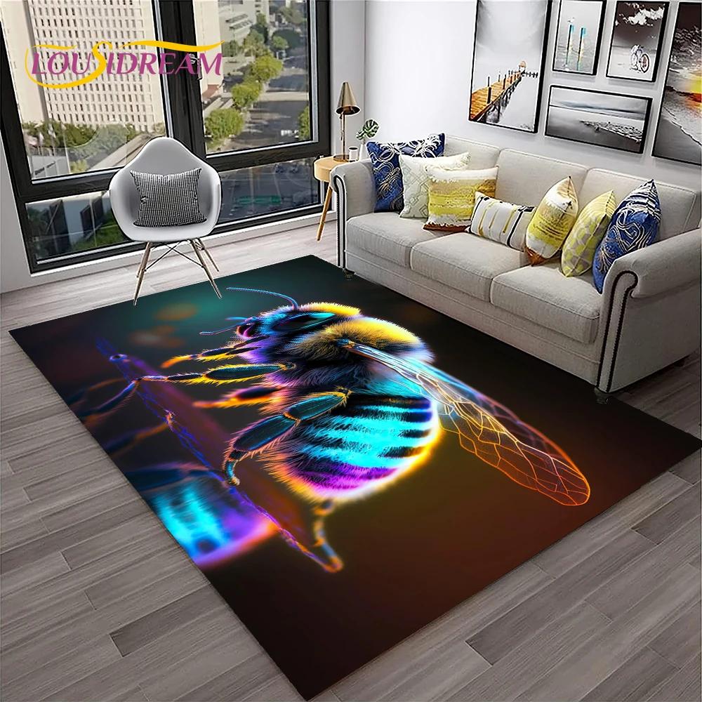 Insect 3D Cartoon Bee Cute HoneyBee Carpet Rug for Home Living Room Bedroom Sofa Doormat Decor,kids Area Rug Non-slip Floor Mat