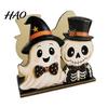 Holiday Party Supplies Halloween Wooden Napkin Holder, Cute Black Cat Mummy Pumpkin Spooky Kitchen Decor Desktop Organizer for Party, Festive