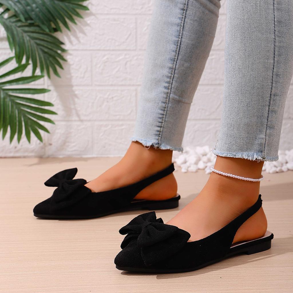 Black Luxury Designer Fashion Design Ladies Slingback Summer New Style Pointed Toe Low Heel Women Sandals Non-slip Flat Shoes