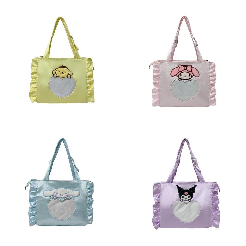 Pattern Lace Design Tote Bag With Transparent Compartment For Daily Use Girls