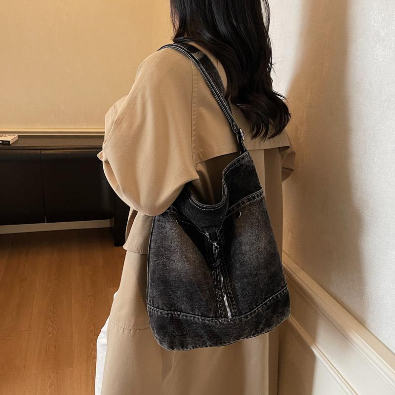 Jeanstasche Damen Tasche Große Kapazität Retro Kontrast Tragetasche Schulter Crossbody Tasche
