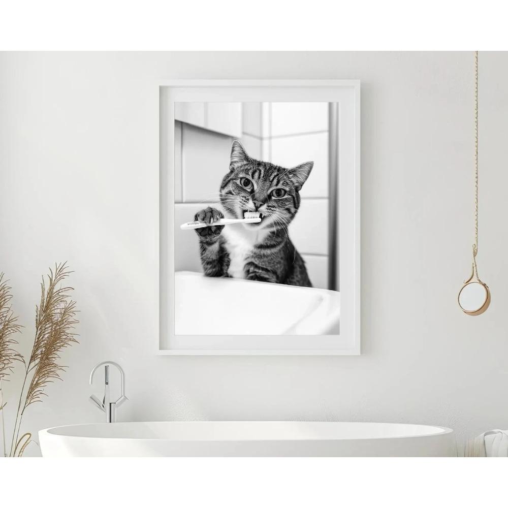 Zähneputzen Tierkunst Poster Löwe Affe Pferd Kaninchen Hund Katze Adler Lustige Badezimmer Wandaufkleber Badezimmertiere Hausdekoration